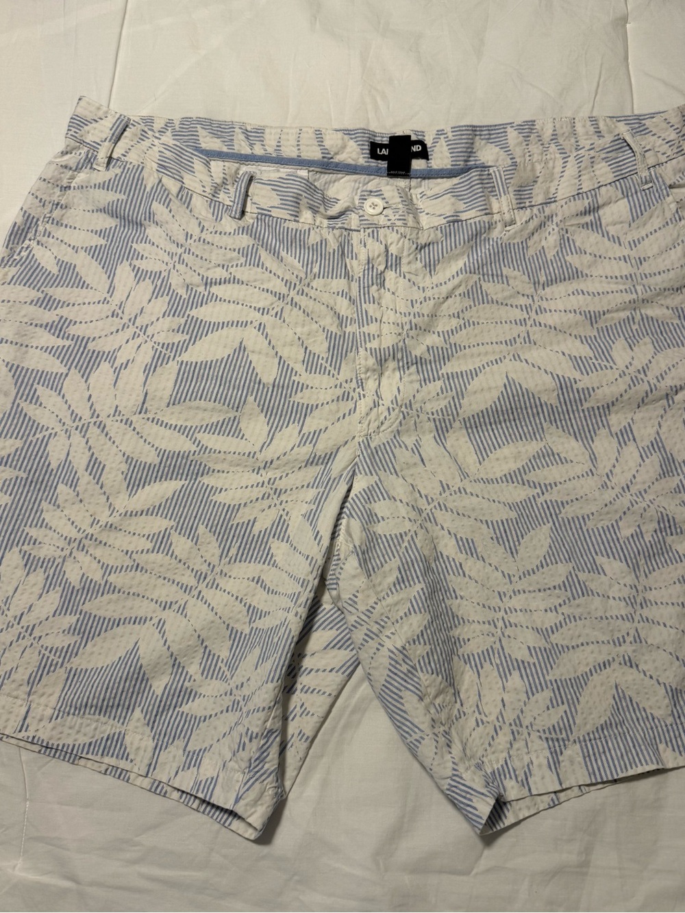 Lands' End Light Blue and White Leaf-Print Men's Shorts